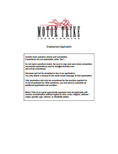 Download the Motor Trike Employment Application